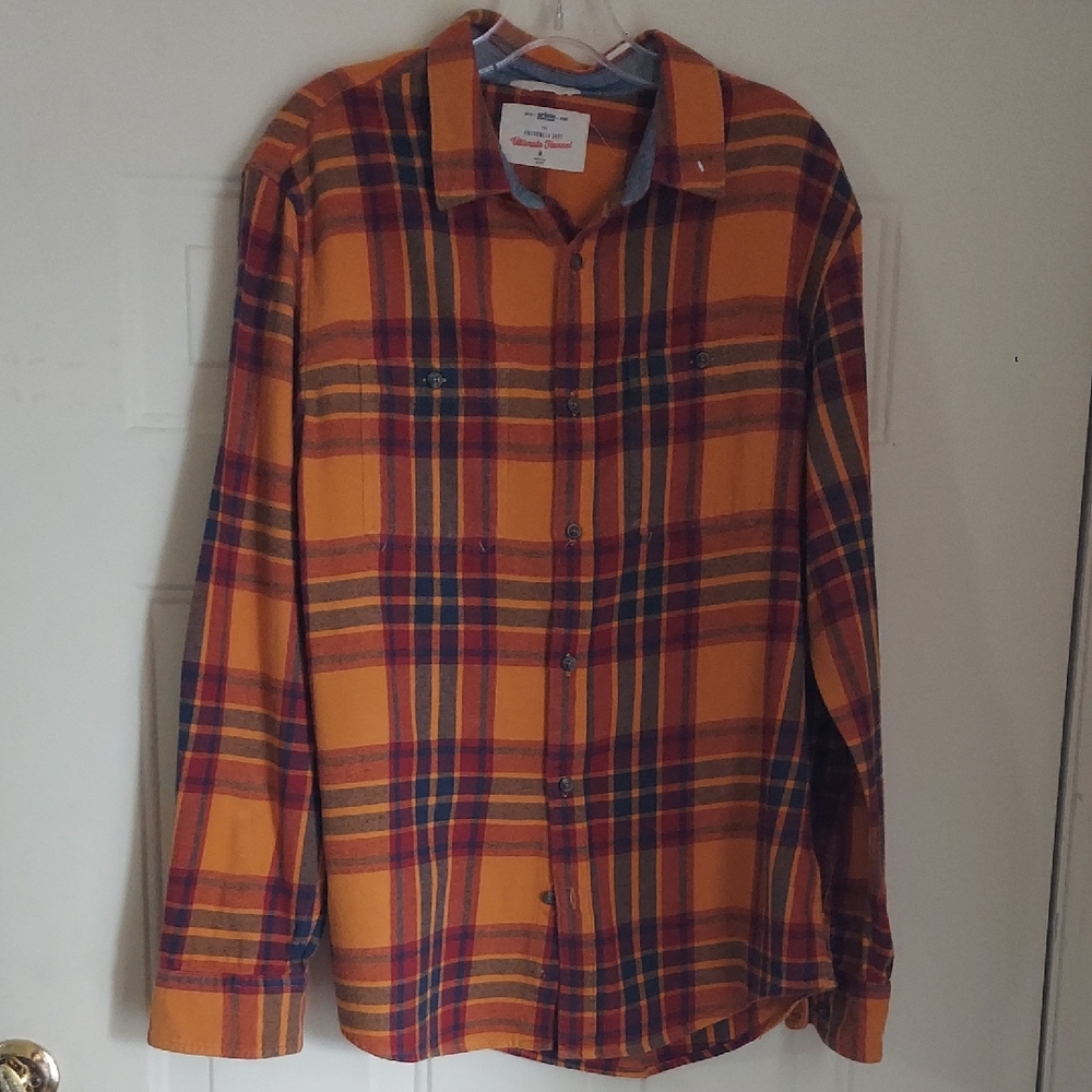 Men's Plaid Shirt - Orange and Blue